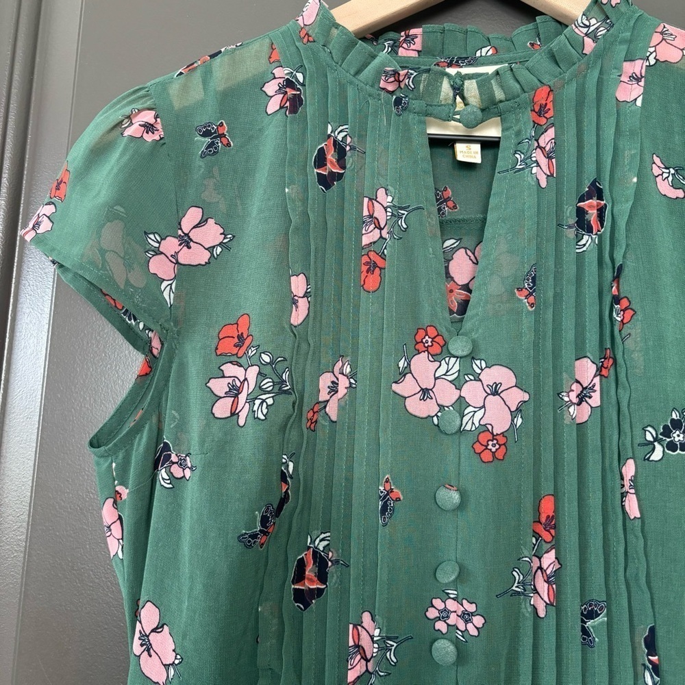 Modcloth « Oh Say Can Museum » Green Butterfly Floral Print A Line Dress Size M - Picture 5 of 13